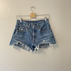 Levi's Premium 501 Cut Off Shorts Women's 26 Blue 100% Cotton Button Fly Frayed